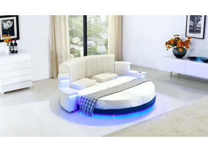 Mobilier de lit rond Rembourrage de lit Lit Chambres à coucher Lit en cuir LED
