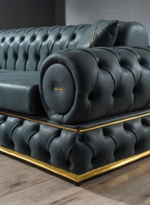 Ensemble de canapés Chesterfield de luxe Suite 3+3 places Fauteuil en cuir 2 pièces