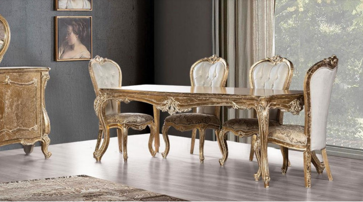 Salle à manger Table à manger Chaise Groupe Suite Ensemble Bois Table Tables Baroque Ensembles 5 pièces