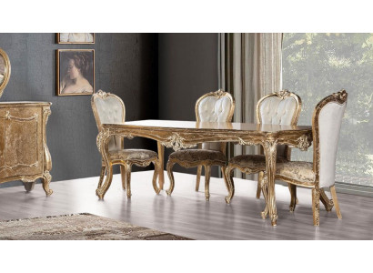 Salle à manger Table à manger Chaise Groupe Suite Ensemble Bois Table Tables Baroque Ensembles 5 pièces