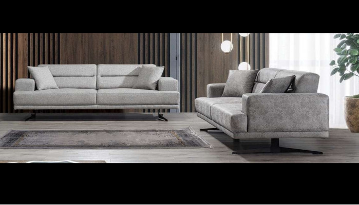 Ensemble de canapés 3+3 places en cuir avec design moderne.
