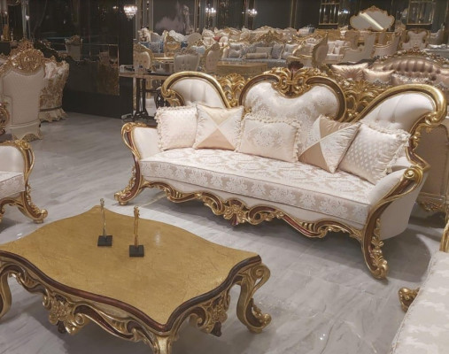 Canapé trois places de luxe Canapé 3 places Canapés Fauteuil Tissu Style Baroque Rococo 240cm