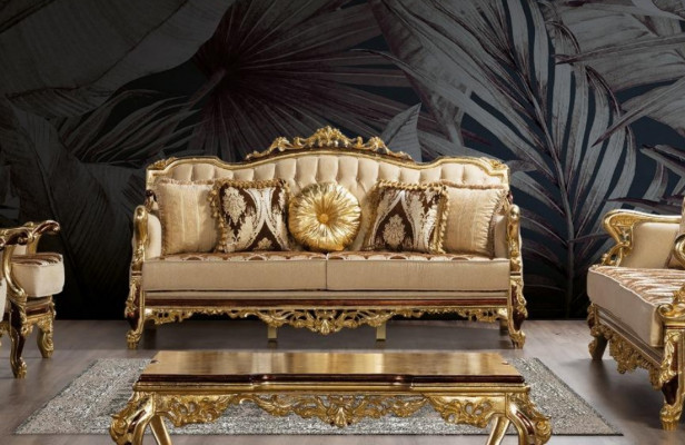 Canapé trois places 3 places Baroque Rococo Luxe Canapé Tissu Textile Design