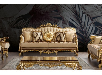 Canapé trois places 3 places Baroque Rococo Luxe Canapé Tissu Textile Design