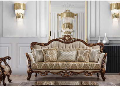 Canapé 3 places Baroque Rococo Tissu Trois Canapés 3 places Salon de luxe Style baroque