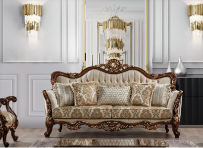 Canapé 3 places Baroque Rococo Tissu Trois Canapés 3 places Salon de luxe Style baroque