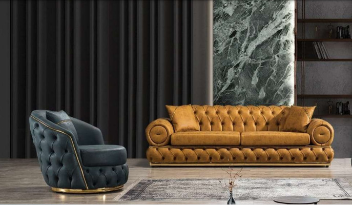 Ensemble canapé 3+1 places canapé canapés fauteuil en cuir de luxe Chesterfield