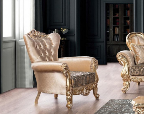 Fauteuil Siège Place Design Salle de séjour Rembourrage nouveau Style Baroque Rococo Luxe Beige