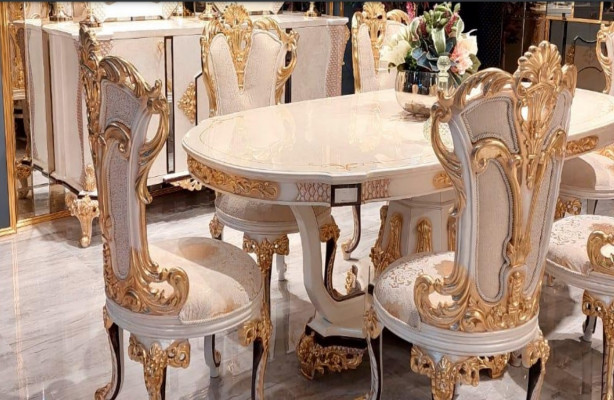 Chaise de salle à manger Chaise Chaises Bois Luxe Salle à manger Tissu Style Baroque Rococo