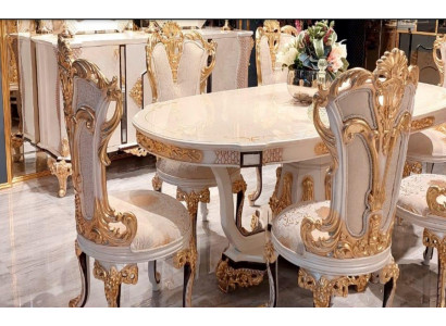 Chaise de salle à manger Chaise Chaises Bois Luxe Salle à manger Tissu Style Baroque Rococo