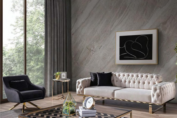 Moderne Ensemble de canapé Chesterfield noir et blanc en acier inoxydable Élégant 3+1