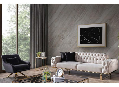 Moderne Ensemble de canapé Chesterfield noir et blanc en acier inoxydable Élégant 3+1