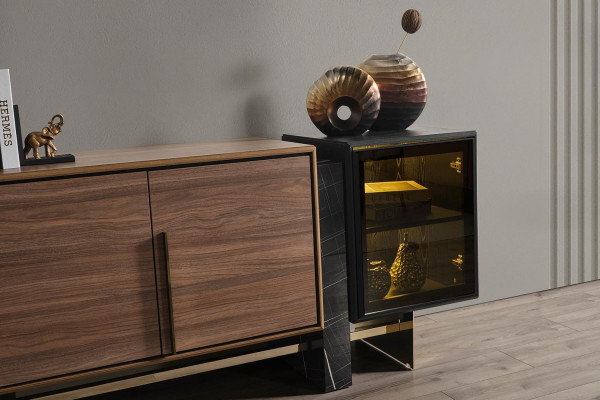 Salle à manger Buffet avec miroir Brun Commode Buffet étagère en bois