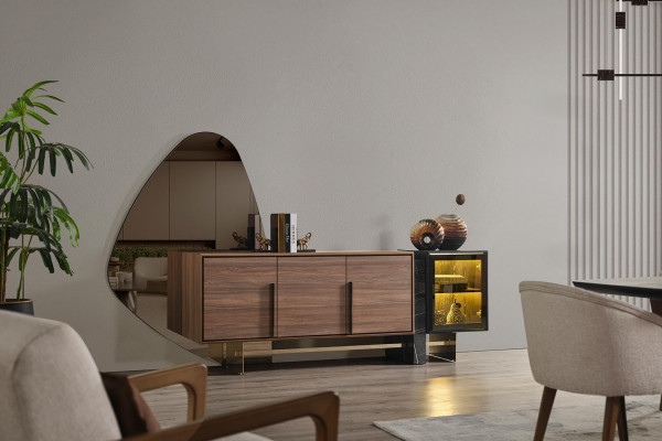 Salle à manger Buffet avec miroir Brun Commode Buffet étagère en bois
