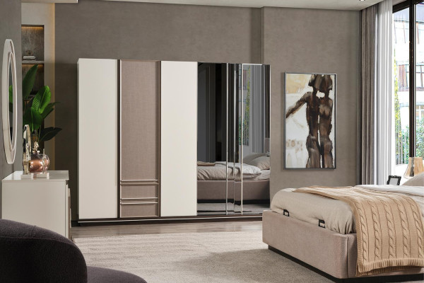 Ensemble de chambre à coucher: Lit 2xTables de chevet Coiffeuse Design luxueux neuf en 6 pièces