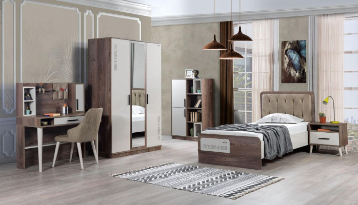 Chambre d'enfants Ensemble complet 5 pièces Chambre de jeunesse moderne Bois brun Lit
