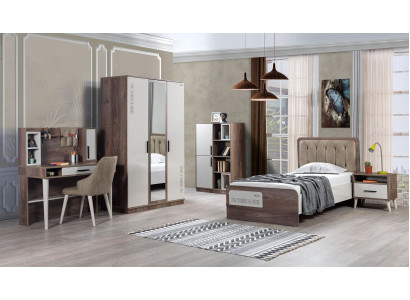 Chambre d'enfants Ensemble complet 5 pièces Chambre de jeunesse moderne Bois brun Lit