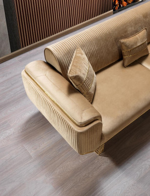 Canapé de luxe 3 places Salon Design moderne Beige 234cm Mobilier de canapés