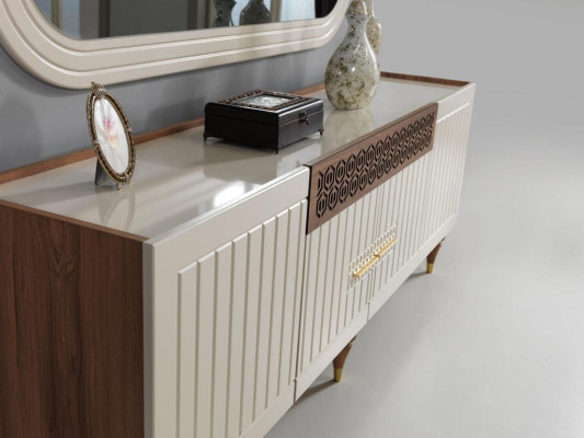 Salle à manger Ensemble de groupe de 3 pièces Table à manger Commode Miroir Ensemble complet