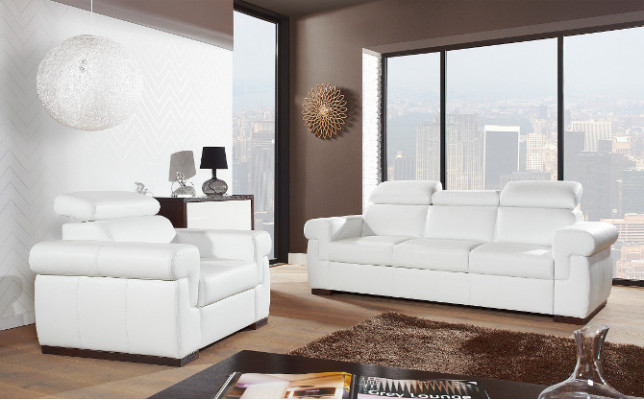 Ensemble de canapé en cuir véritable 3+1 places. Canapé moderne. Design. Suite de revêtement en cuir.