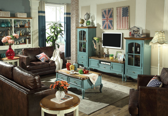 Style de maison de campagne Unité murale Salle de séjour Vitrine Buffet Meuble TV Armoire en bois Mobilier 3 pièces.