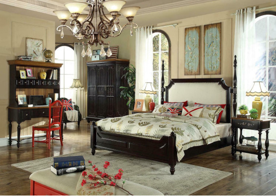 Lits en bois américain de luxe Mobilier en bois massif Lit de chambre à coucher Ensemble de 3 pièces. Nouveau