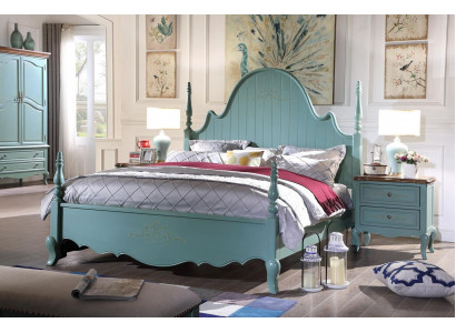 Chambre à coucher bleu bois classique Lit Lits 180x200cm Ensemble nouveau