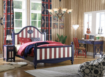 Amérique Lit Chambre d'enfants Lits Chambre Bois Bois véritable Mobilier Bleu Design