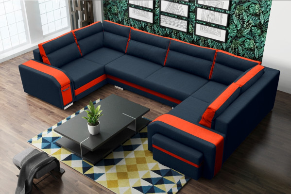 XXL paysage vivant Canapé d'angle Canapé Sofa Rembourrage Suite Coin Designer U-forme nouveau
