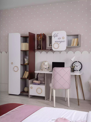 Luxe Ensemble de chambre d'enfants Lit Armoire Étagère Mobilier pour enfants Filles 8 pièces