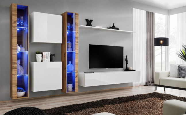 Meuble TV blanc bas, unité murale, design de meuble de salon, buffet de luxe
