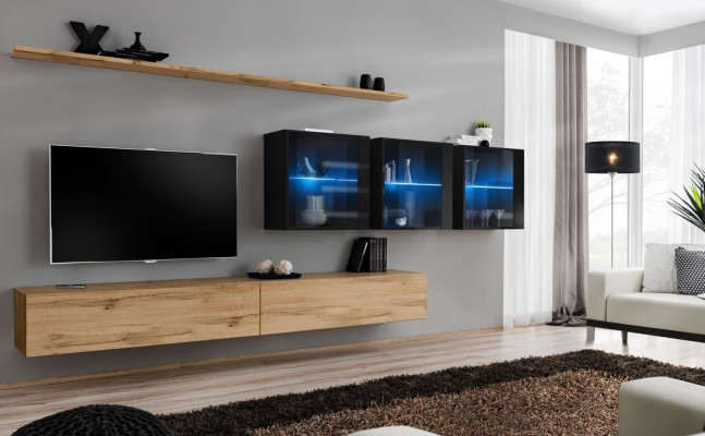 Unité murale 340cm Mobilier de luxe Armoire murale Moderne Design d'étagère murale complet