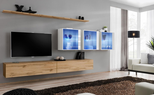 Salon meubles style design moderne TV banc bas étagères murales armoire murale complète