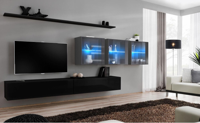 Ensemble mural de 7 pièces, mobilier de salon moderne, meuble TV design, étagères murales complètes.