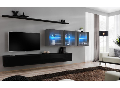 Ensemble mural de 7 pièces, mobilier de salon moderne, meuble TV design, étagères murales complètes.
