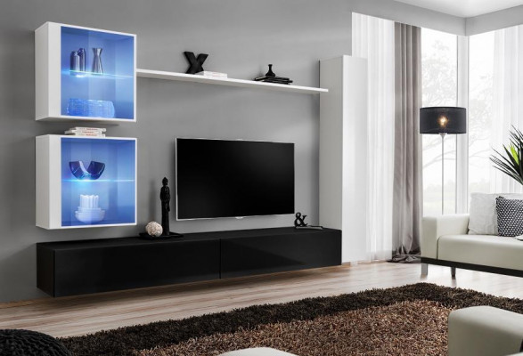 Ensemble de meuble mural Ensemble de meuble mural blanc Complet meuble TV bas Étagère murale Mobilier de salon