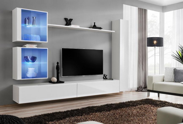 Mur blanc Unité murale Armoire murale de luxe Buffet complet Meuble TV Design moderne