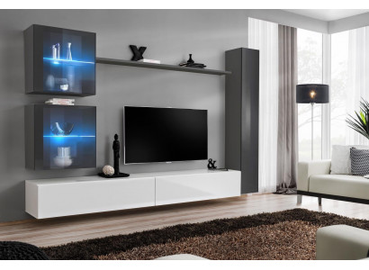 Unité murale design Meuble TV moderne Buffet bas Mobilier de salon Gris Bahut