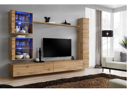 Unité murale marron Armoire suspendue Designer TV Lowboard Étagère Ameublement Moderne