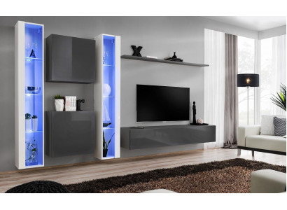 Salon Ameublement Armoire murale Gris Vitrine suspendue Ameublement de luxe Moderne