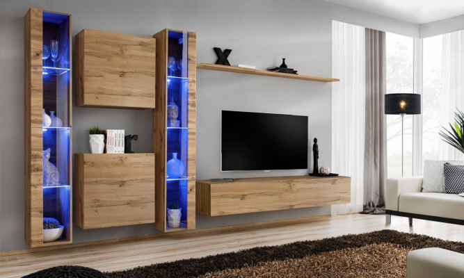 Unité murale marron, vitrine suspendue moderne, armoire suspendue, mobilier de luxe, ensemble mural