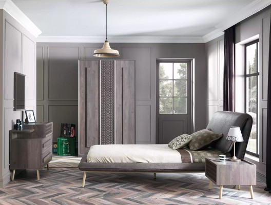 Suite Lit rembourré lit de jeunesse cadre de lit ensemble de lit 5 pièces bois gris nouveau