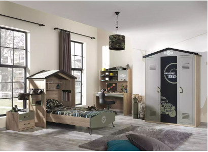 Meubles pour enfants, suite de chambre d'enfant de luxe, lit vert, cadre de lit en bois 5 pièces