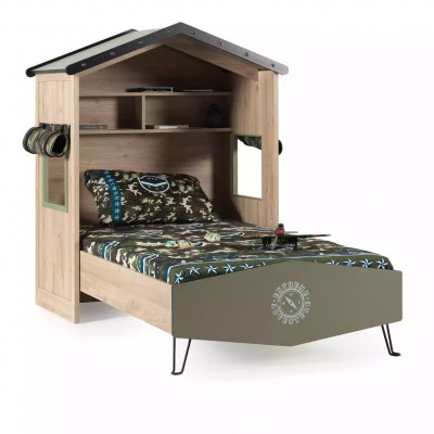 Meubles pour enfants, suite de chambre d'enfant de luxe, lit vert, cadre de lit en bois 5 pièces