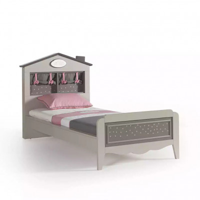Suite Lit pour enfants Lit pour filles Ensemble de meubles en bois Mobilier gris Ensemble de meubles 4 pièces Armoire
