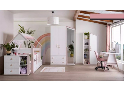 Lit fonctionnel Complet Lit Mobilier enfant Chambre d'enfant Rose 6 pièces Bois