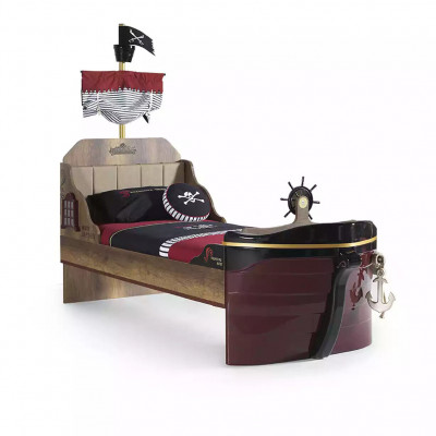 Chambre d'enfants Lit de pirate Armoire de bateau Table Lits doubles 5 pièces