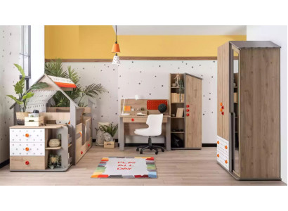 Suite de meubles pour enfants incluant un lit, un cadre de lit marron en bois 6 pièces