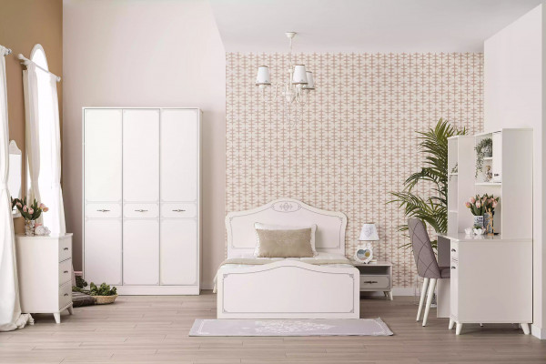 Lit complet pour jeunes, lit fonctionnel, ensemble extensible, 8 pièces, bois blanc