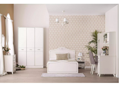 Lit complet pour jeunes, lit fonctionnel, ensemble extensible, 8 pièces, bois blanc